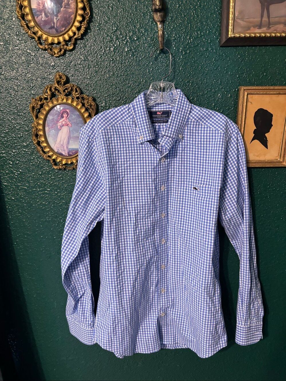 Vineyard Vines Blue Checked Slim Fit Tucker Shirt Size Small Button Up